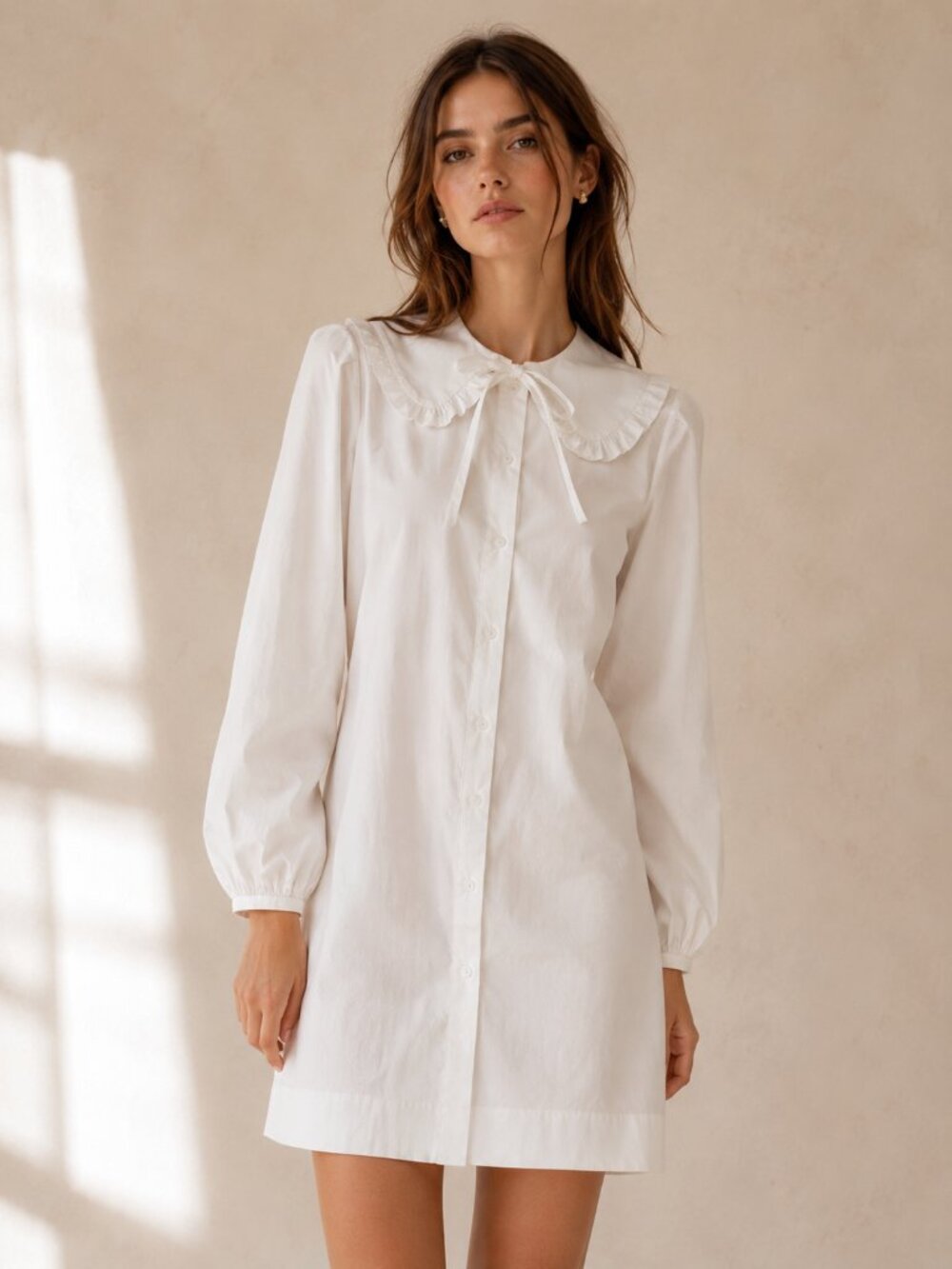 J. Crew‎ Ruffle-Collar Mini Shirtdress in Organic Cotton Poplin